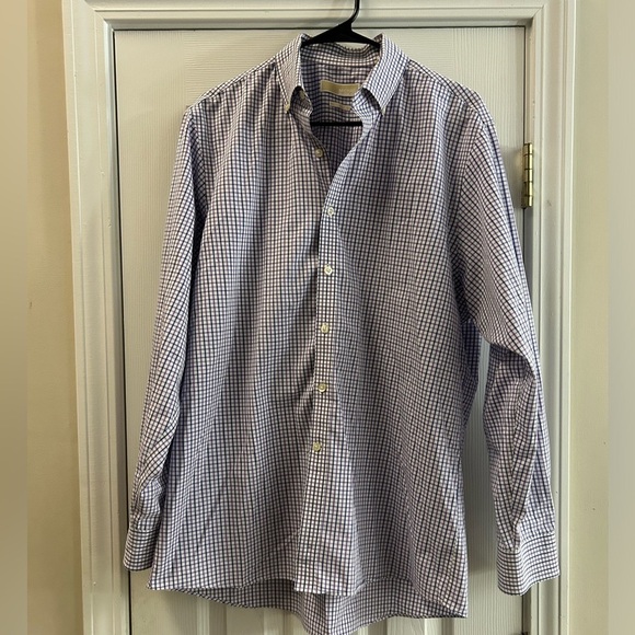 Michael Kors MENS No Iron Button Down Dress Shirt Sz 16.5 Purple and Blue plaid - Picture 3 of 5